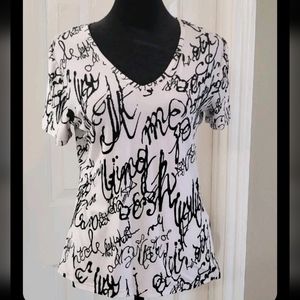 Nygard Collection Black and White Short Sleeve Top Size Small (6-8)